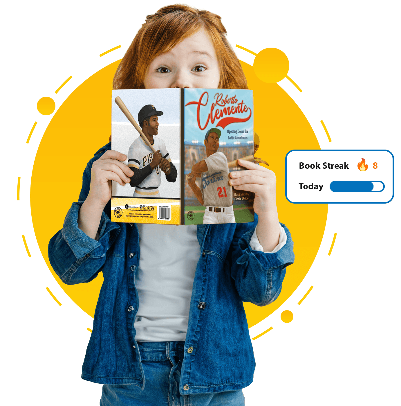 girl reading roberto clemente book